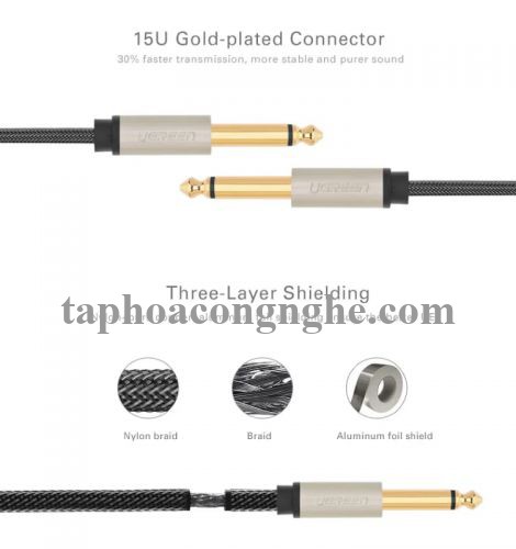 Ugreen 40815 10M màu Đen Cáp âm thanh 2 đầu 6.5mm dương cao cấp AV128 30040815